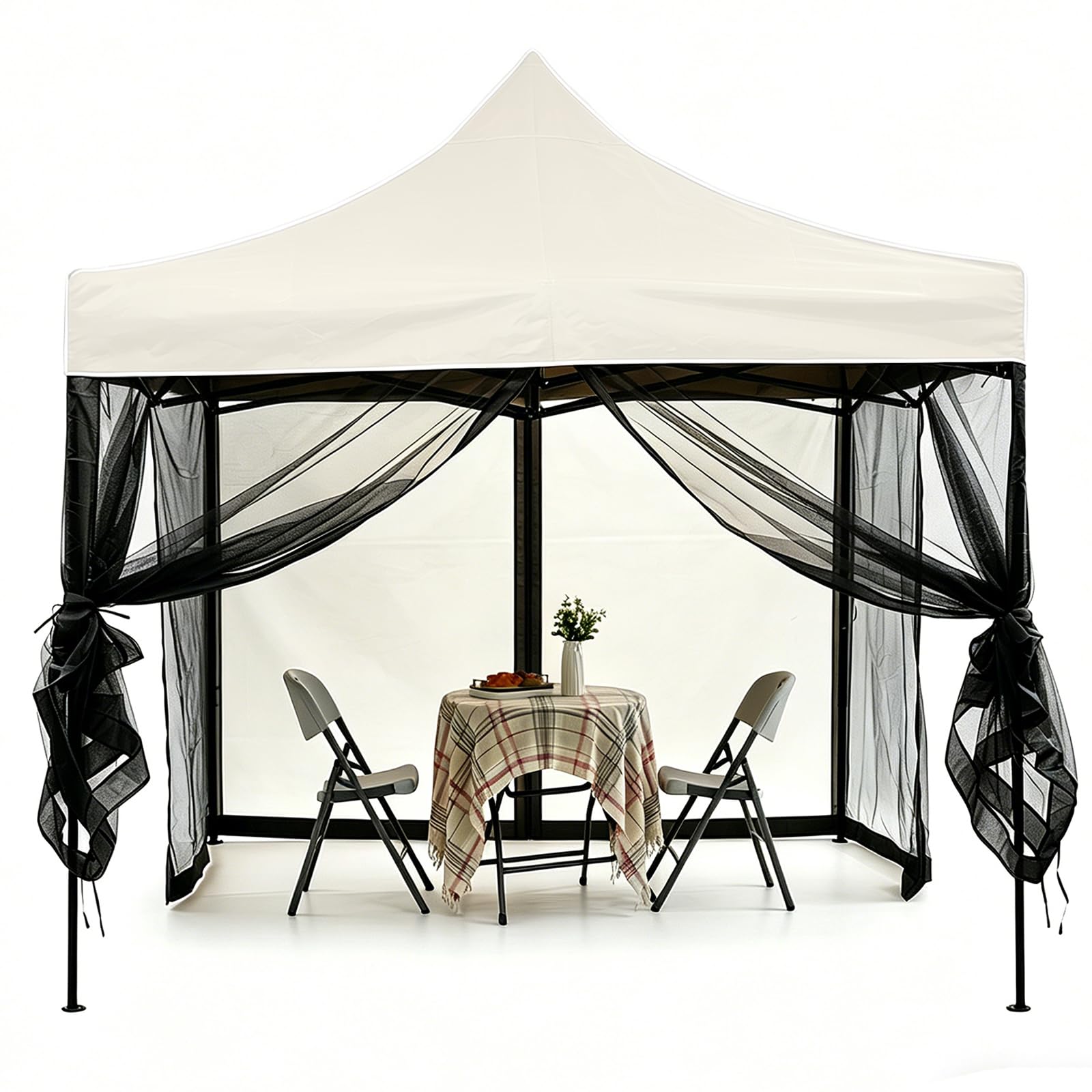 DECAKE Gazebo Curtains - Mosquito Net for Outdoor 4-Panel with Zipper Universal Replacement Netting, Polyester Privacy Bug Net,Black,10x10FT/3x3M