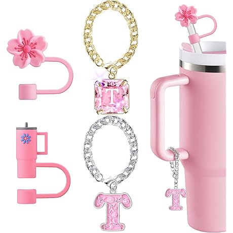 Stanley Cup Straw Topper with Crystal Letter Charms