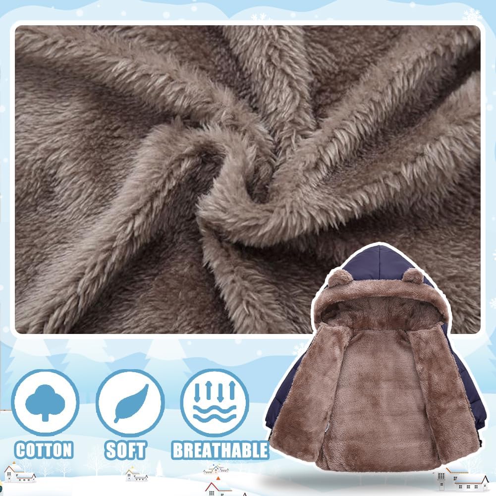 Infant Baby Winter Coat Bear Hooded Jacket Warm Fleece Snowsuit Windproof Outerwear for Toddler Boy Girl 9M-4T - Image 6
