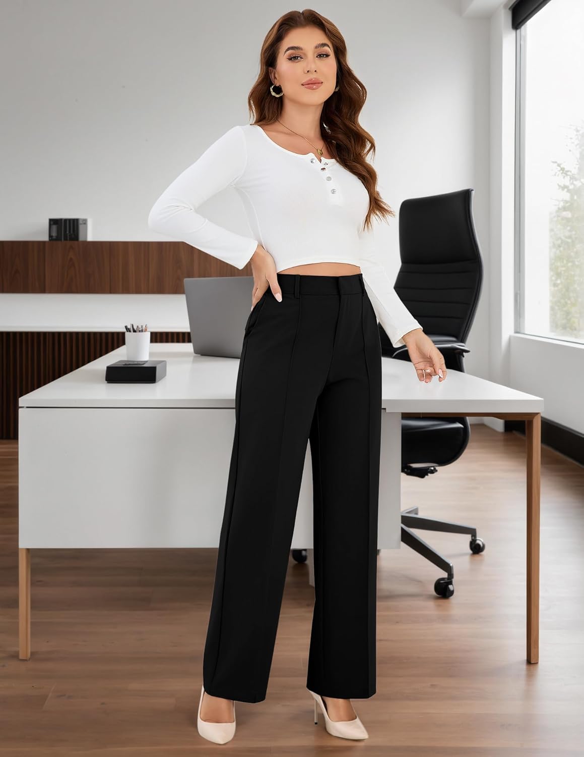 AMPOSH Women’s Dress Pants Straight Leg Work Trousers High-Rise Casual Office Business Wear - Image 6