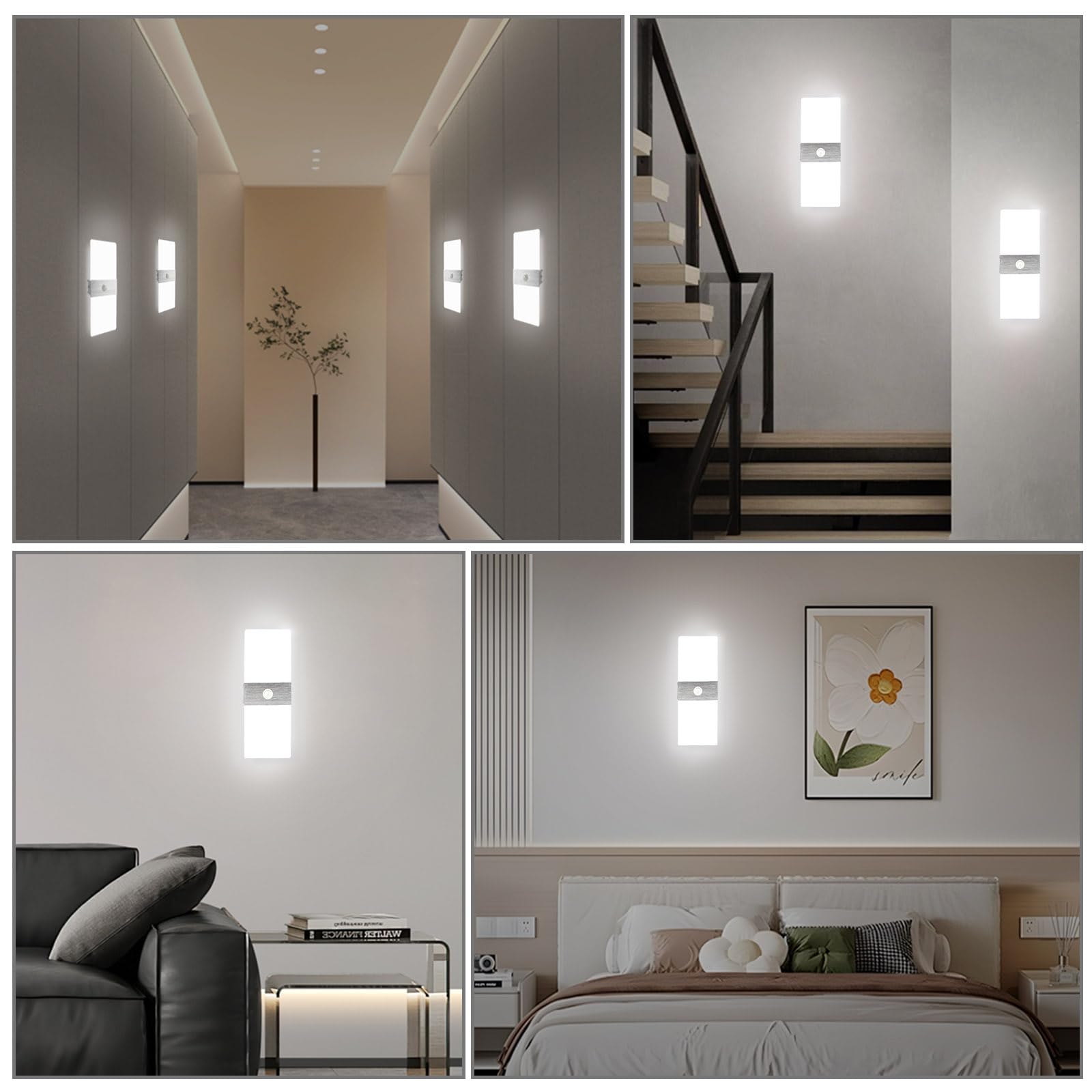 Pack de 2 Aplique de Pared Interior Luz LED con Sensor de Movimiento 12W Lámpara de Pared Moderna Blanco Frío 6500K Acrílico Aluminio para Pasillo Escaleras Balcón Salón Entrada