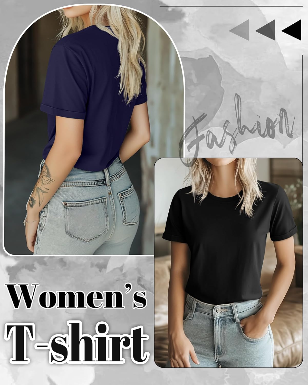 Huukeay 3 Pack Women's Cotton T Shirts Casual Short Sleeve Tunic Tops Crewneck Summer Loose Fit Plain Basic Tee - Image 2