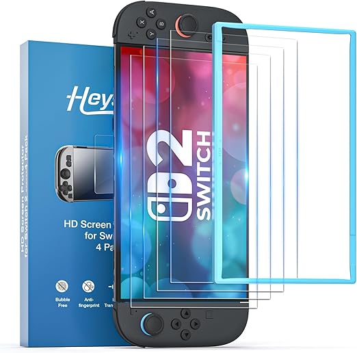 4 Pack Switch 2 Screen Protector for Nintendo Switch 2-Tempered Glass with Switch 2 Screen Protector Installation Tools, Zero Bubble Install,Transparent 4K HD,Anti-Scratch,Anti-Fingerprint