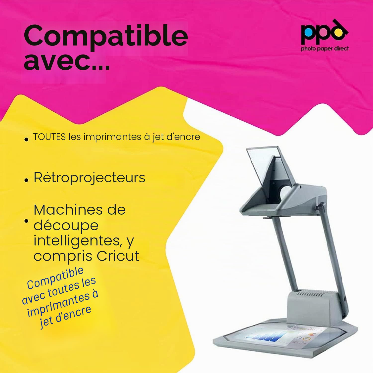 PPD A4 X 100 Films Transparents pour Rétroprojecteur, Impression Jet d'Encre, 10 Feuilles OHP Premium, Noirs Profonds, PPD-34-100
