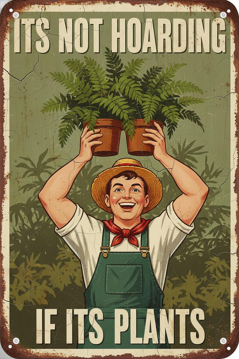 Retro Garden Metal Sign It's Not Hoarding If It's Plants Vintage Gardening Decor Metal Plaque for Parlor Yard Oasis Backyard Patio Greenhouse Decoration 8x12inch