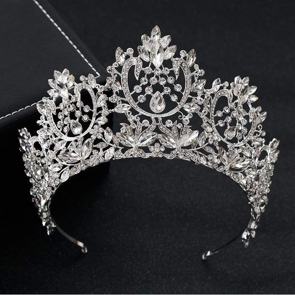 Xiaofeng214Xiaofeng214 KMVEXO New Vintage Big European Bride Wedding Tiaras Gorgeous Crystal Large Round Queen Crown Wedding Hair Accessories (Metal color : Silver)