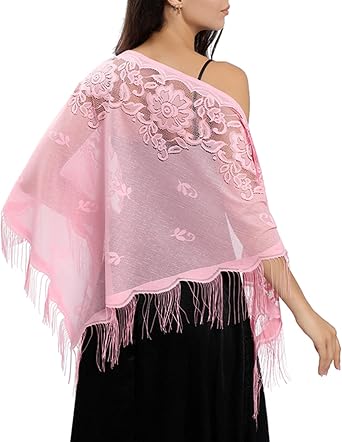 Shawls and Wraps for Evening Dresses, Women Lace Crochet Triangle Shawls 1920s Accessories Formal