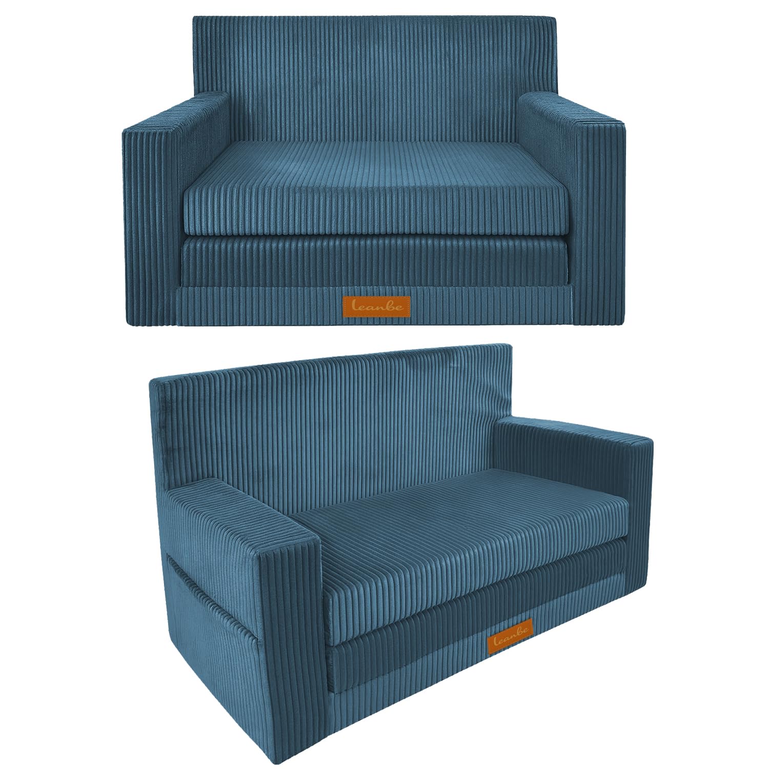 3in1 Kindersofa, Cord Spielsofa, Schlafsofa und Klappsofa, Personalisierbar, EU-Herstellung, (Blau)