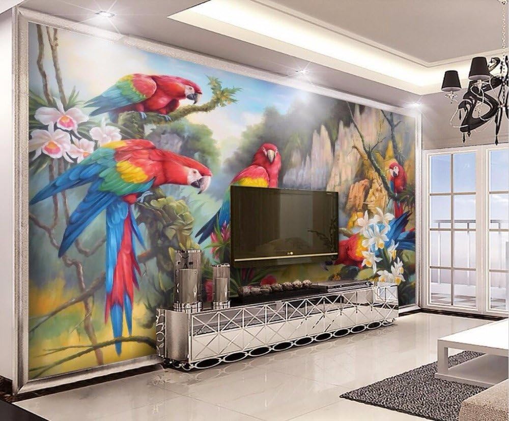 Amazon Yosot 3Dの 手は熱帯の森の色を描いたオウム壁カスタムカスタム壁画の壁紙140cmx100cm 壁紙