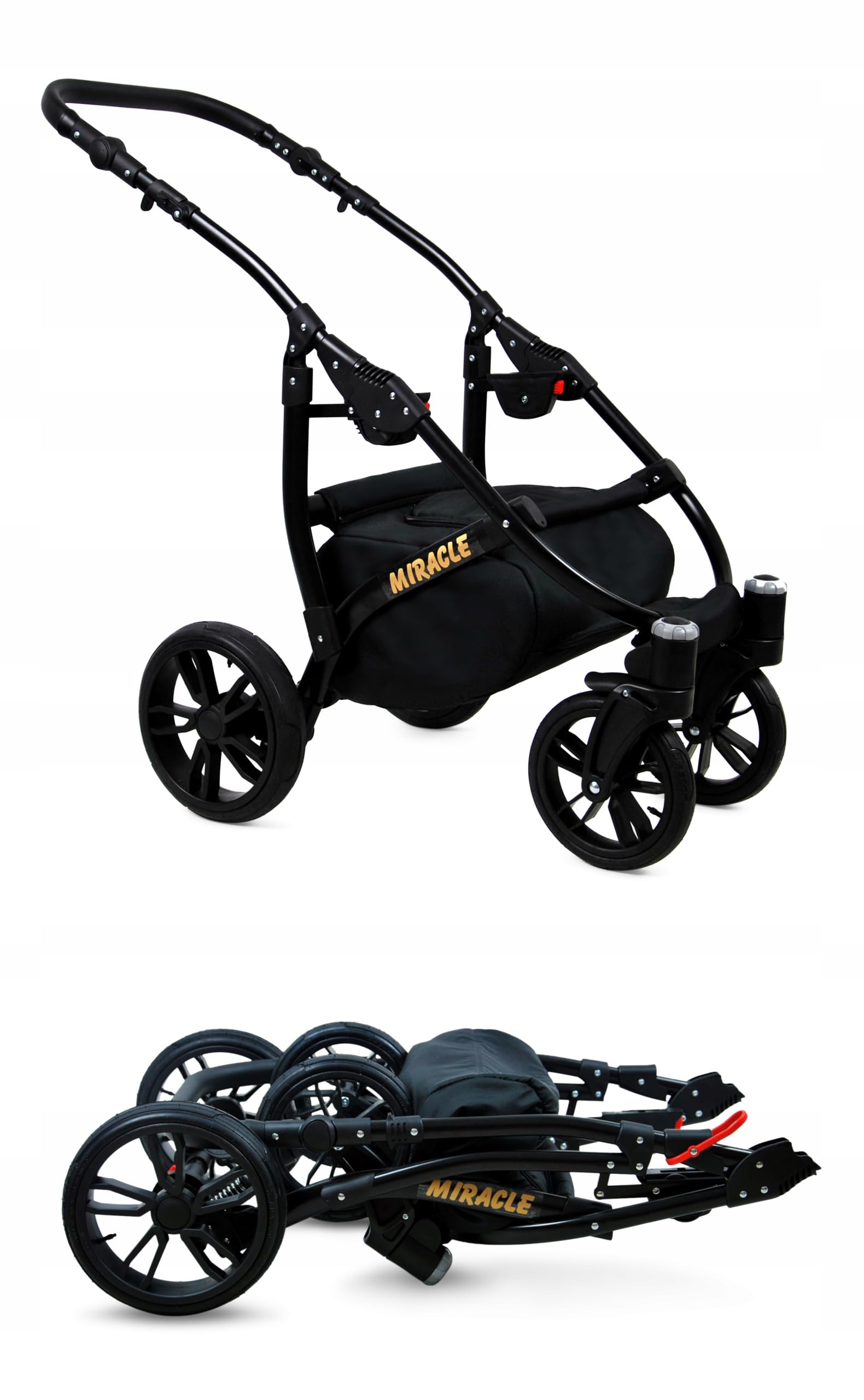 BabyLux® Carrito de Bebé Sistema de Viaje Set 3 en 1 - Miracle - incl. Capazo, Silla de Paseo, Silla Coche - Cochecito - con Bolso cambiador, Cubierta para la lluvia, Mosquitera etc.