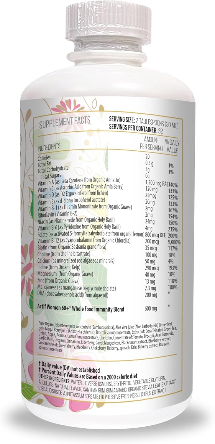 ACTIF Liquid Daily Multivitamin for Women Age 60+ with 45+ Advanced Factors – Non GMO, Made in USA, 32oz