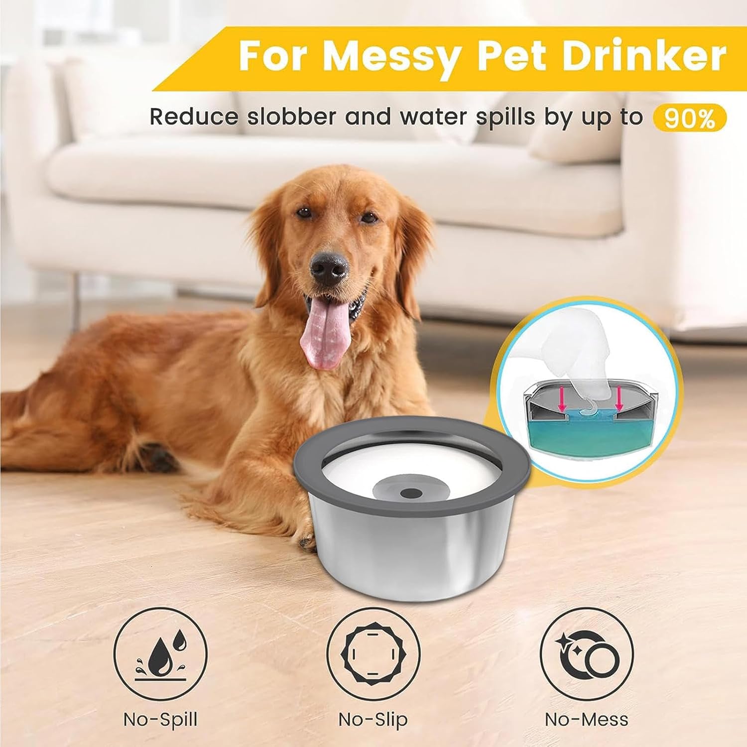 犬用の入れすぎない水入れ, 大容量2L 防止 溢 濡れない 犬 犬の水飲み場 こぼれ防止の猫用水入れ 防水ボウル 犬用ノンドリップウ