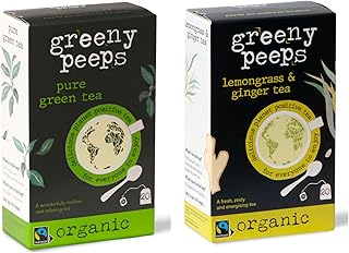 Greenypeeps Organic Refreshing and Mellow flavor Green Tea & LemonGrass Tea with Ginger - 20 Count Each, Bundle of Premium...
