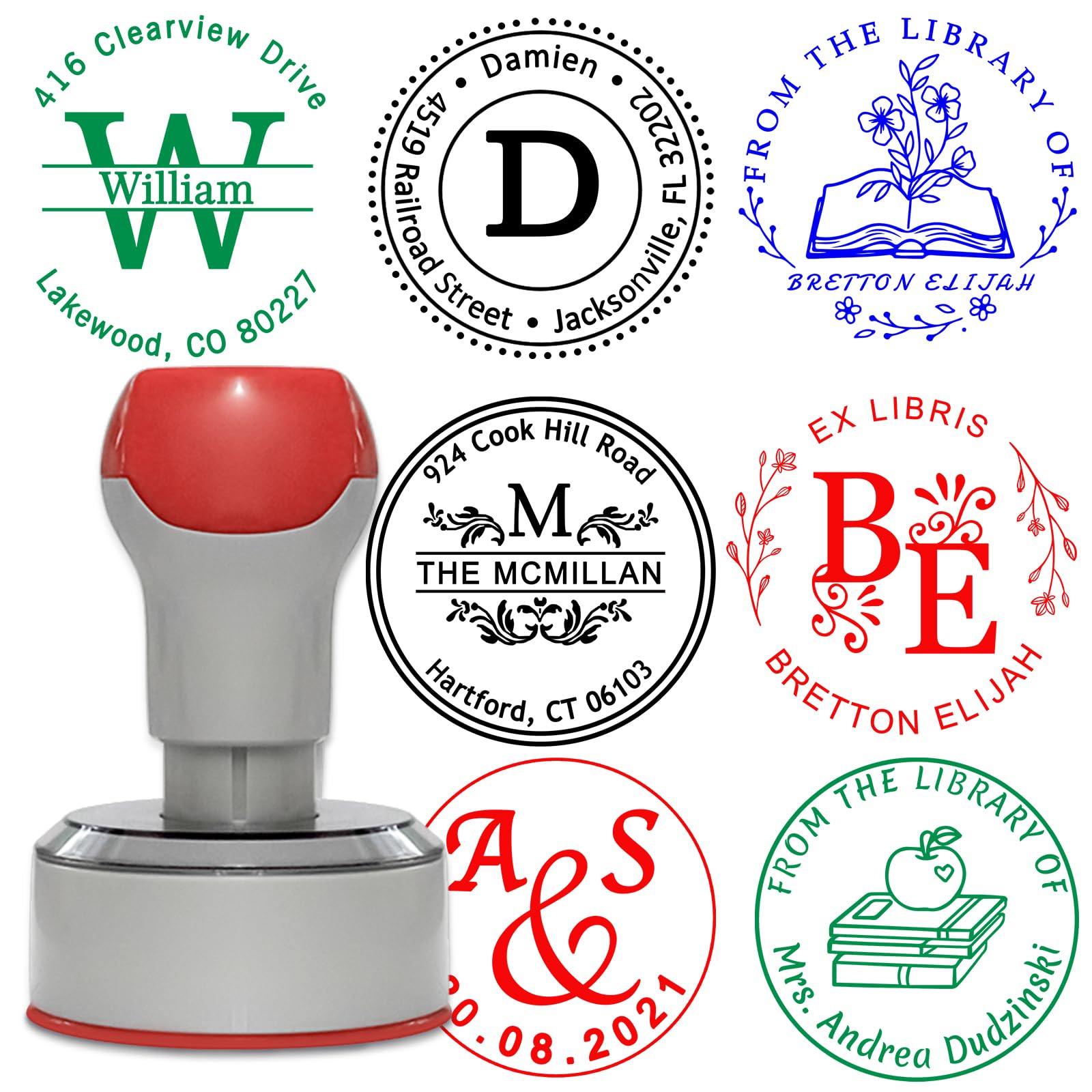 Custom Round Stamp Personalized Library Book Stamps Customized Self-Inking Rubber Stamp with Name Text Logo Create Your Own Stamp