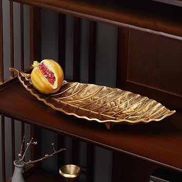 Leaf Shaped Fruit Bowl, Brass Dried Fruit Plate, Coffee Table Snacks Candy Display Stand, Nuts Storage Tray for Home Living Room Decoration