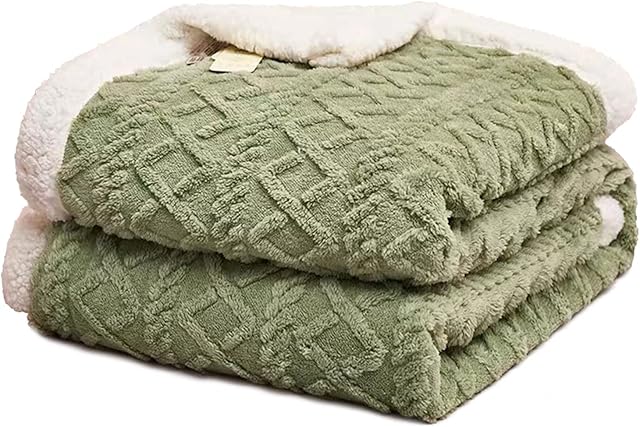 Fouriding Sherpa Fleece Throw Blanket,Soft Warm Bed Throws Blankets Sofas Throws Blankets for Winter Bed Sofa Travel Bedspread Blanket (Green, 100×150CM)