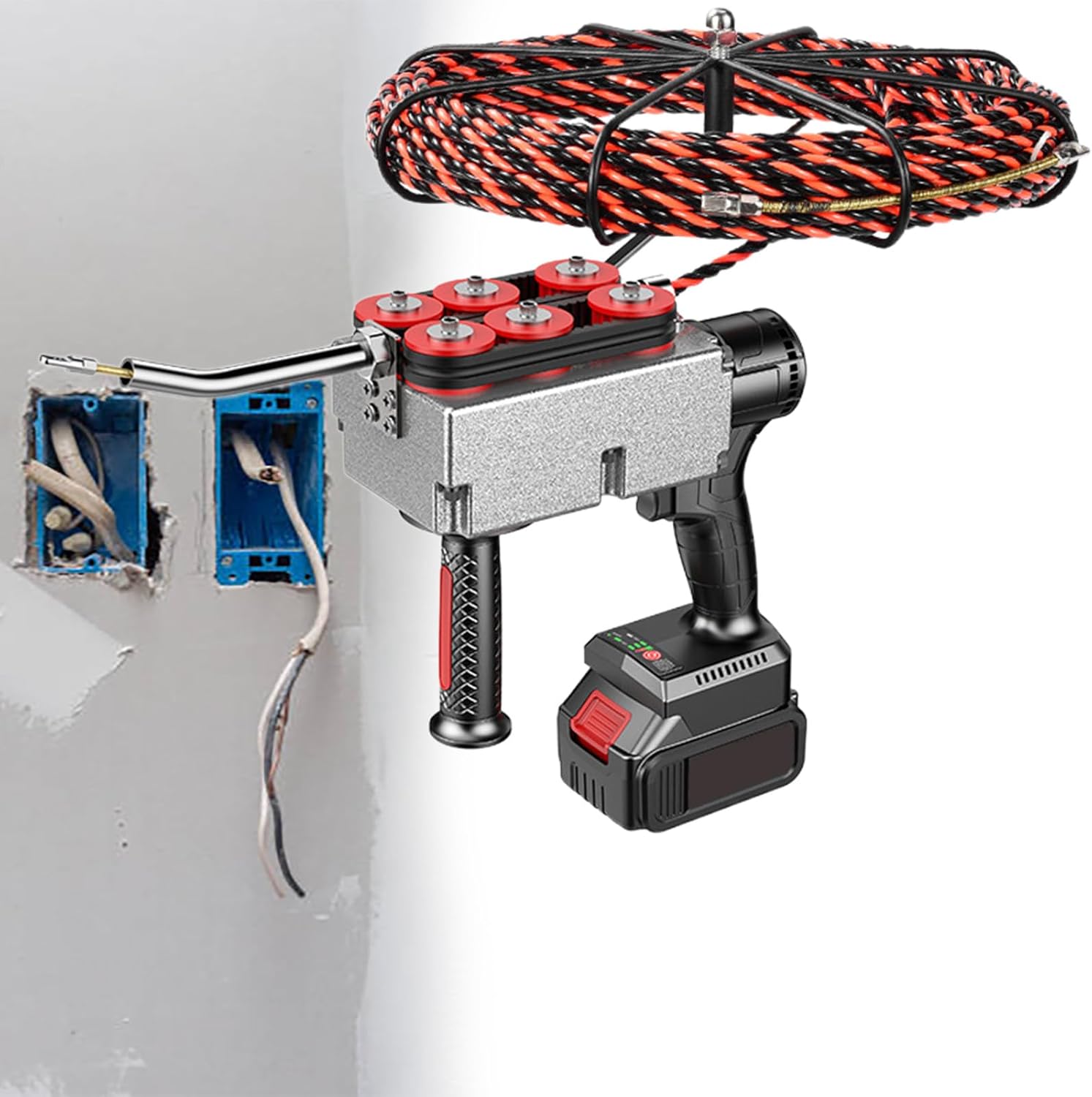 Cordless Fish Tape Professional Wire Threading Tool, Electric Cable Lead Stringing for Running Wire Through Walls, Electrical Wiring Work(2 Battery)