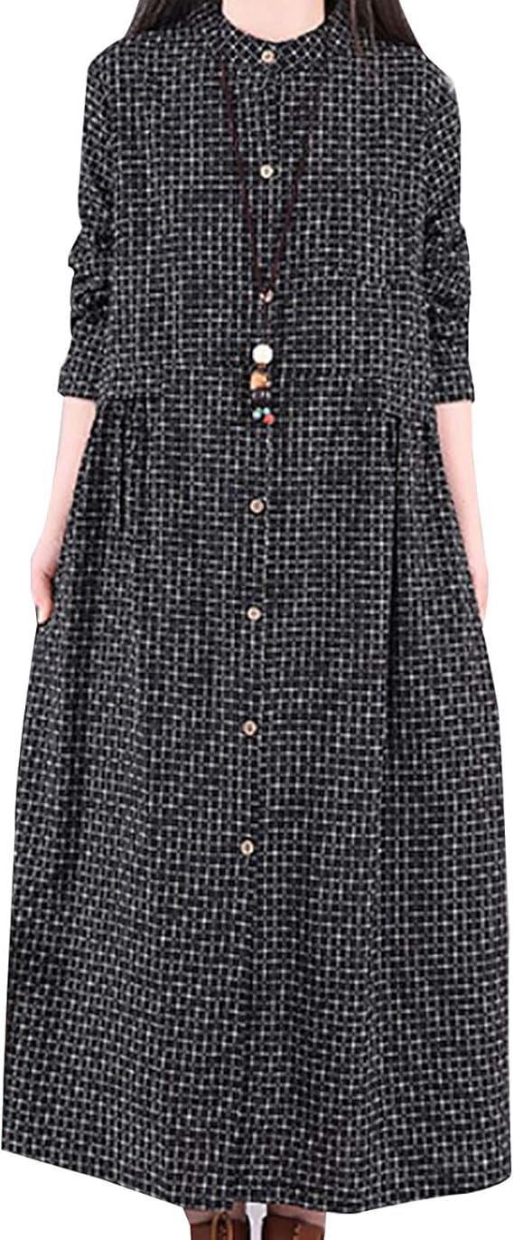 Amazon Co Jp シャツワンピース レディース ドレス 長袖 夏 ワンピース チェック ルーズ おしゃれ スリム ポケット ゆったり 膝丈 ボタン 着痩せ レキュラー お出掛け 普段着 シンプル 可愛い カジュアル ローグ 体型カバー パーティ ファッション