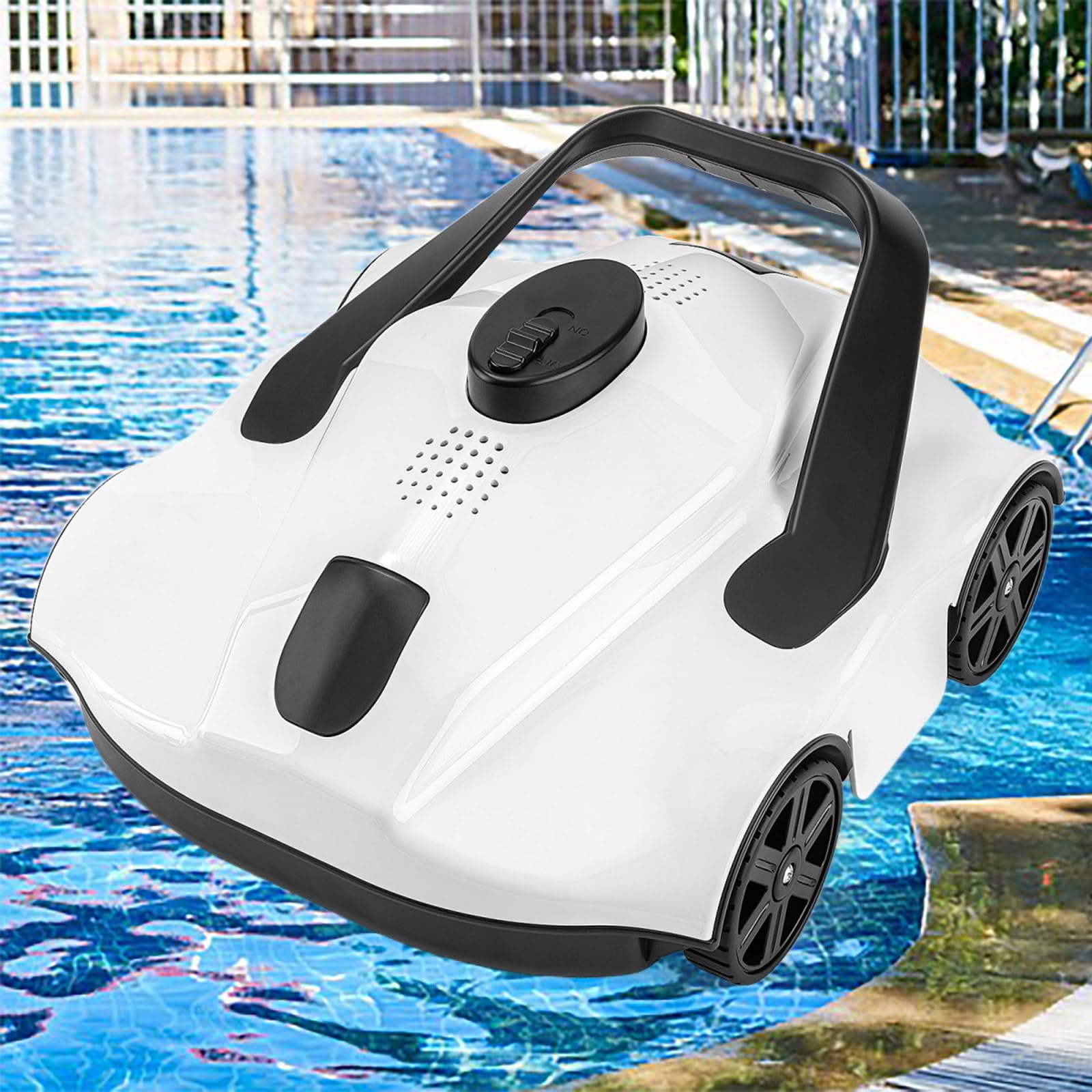 Robot Aspirapolvere per Piscine Fuori Terra, Robot Pulitore per Piscine Senza Fili con Doppi Motori, Autonomia di 130 Minuti, Aspirapolvere Automatico per Piscine interrate Piatte