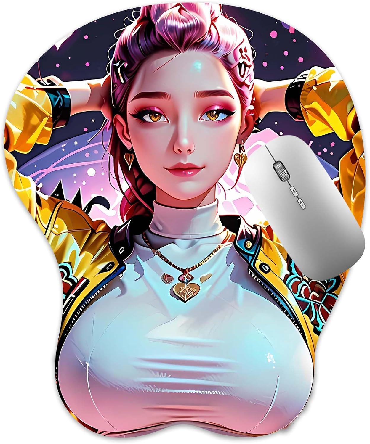 3D Mouse Pad, Oppai Mousepad with Soft Gel Wrist Rest Anime Manga Gaming Boob pad Anti-Slip Mouse Mat, Rumi