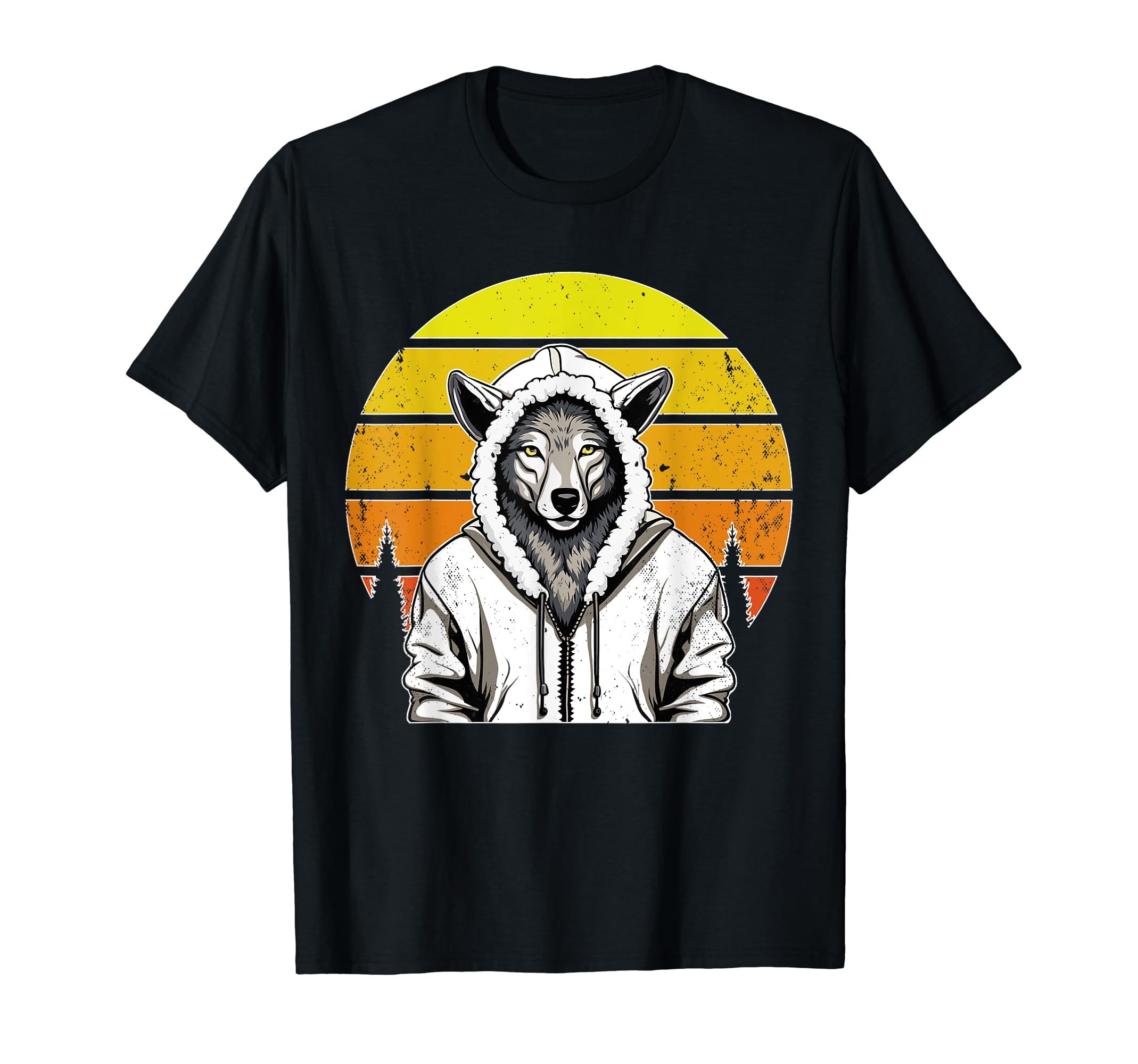 Cute Wolf Forrest Wilderness Wildlife Animal LoverFunny Wolf in Sheep's Disguise Cute Wolf Lover Retro Sunset T-Shirt