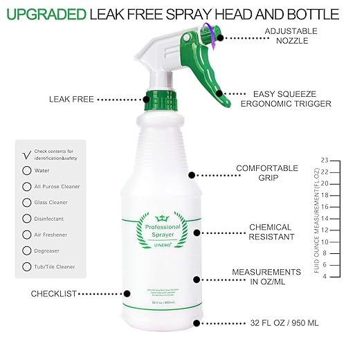 Miniatura 18 de Paquete de 2 botellas pulverizadoras de plástico, 32 onzas, botellas de pulverización multiusos resistentes a prueba de fugas, rociador de agua Rojo