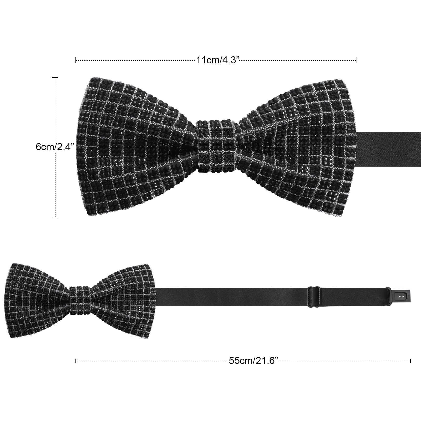 HOULIFE Papillon da uomo con strass pre-annodato papillon con paillettes papillon regolabile con cristallo per feste di nozze banchetti