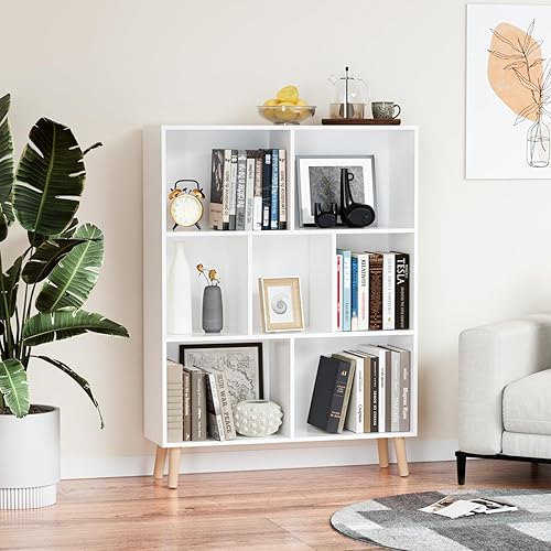 Miniatura 8 de APPOLYN Estantería en forma de cubo, estante de 3 niveles con patas, estantería de 7 cubos, estantería moderna con almacenamiento de cubículos,