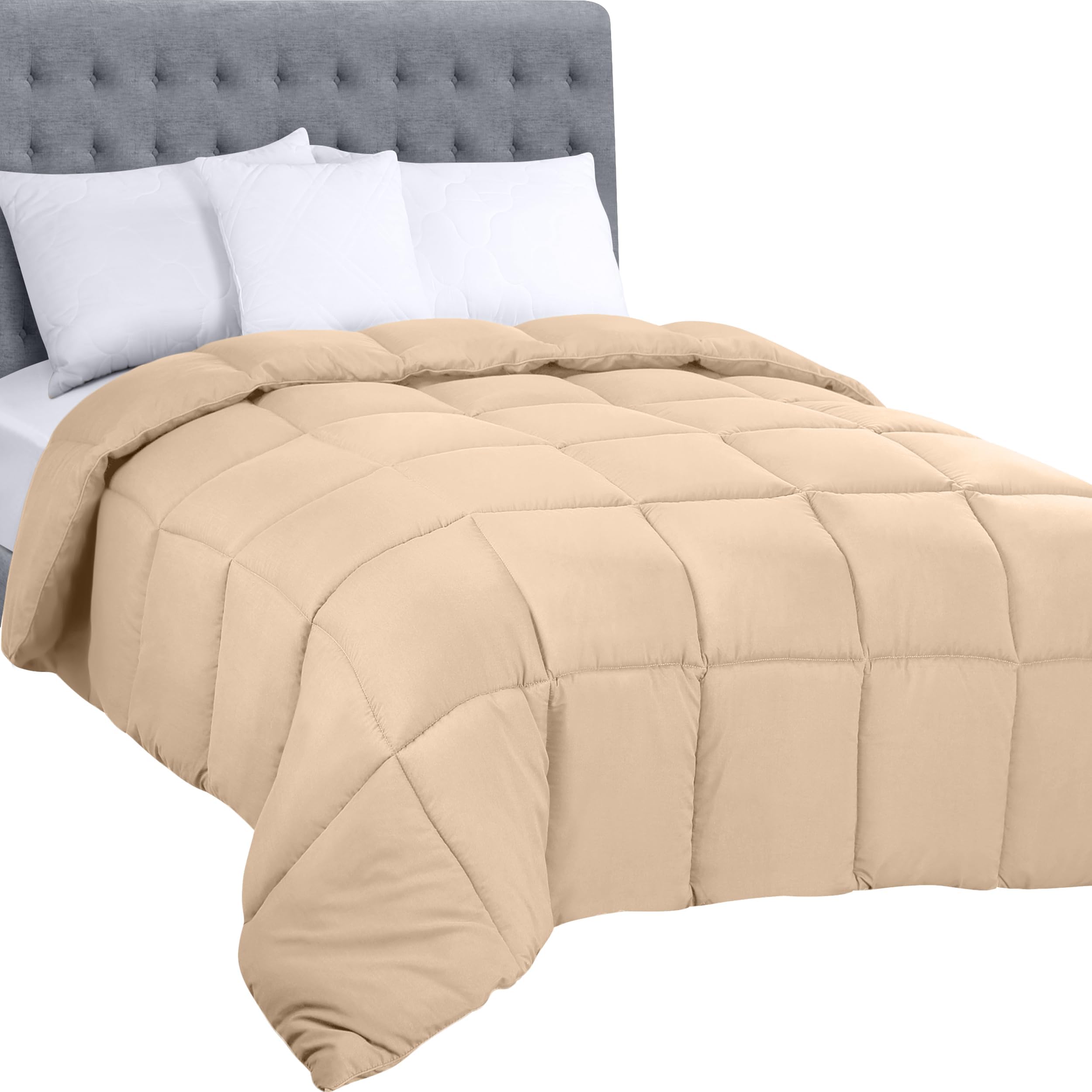 Utopia Bedding Comforters King Size, All Season Duvet Insert, Down Alternative Box Stitched Bed Comforter with Corner Tabs, Machine Washable (Beige)