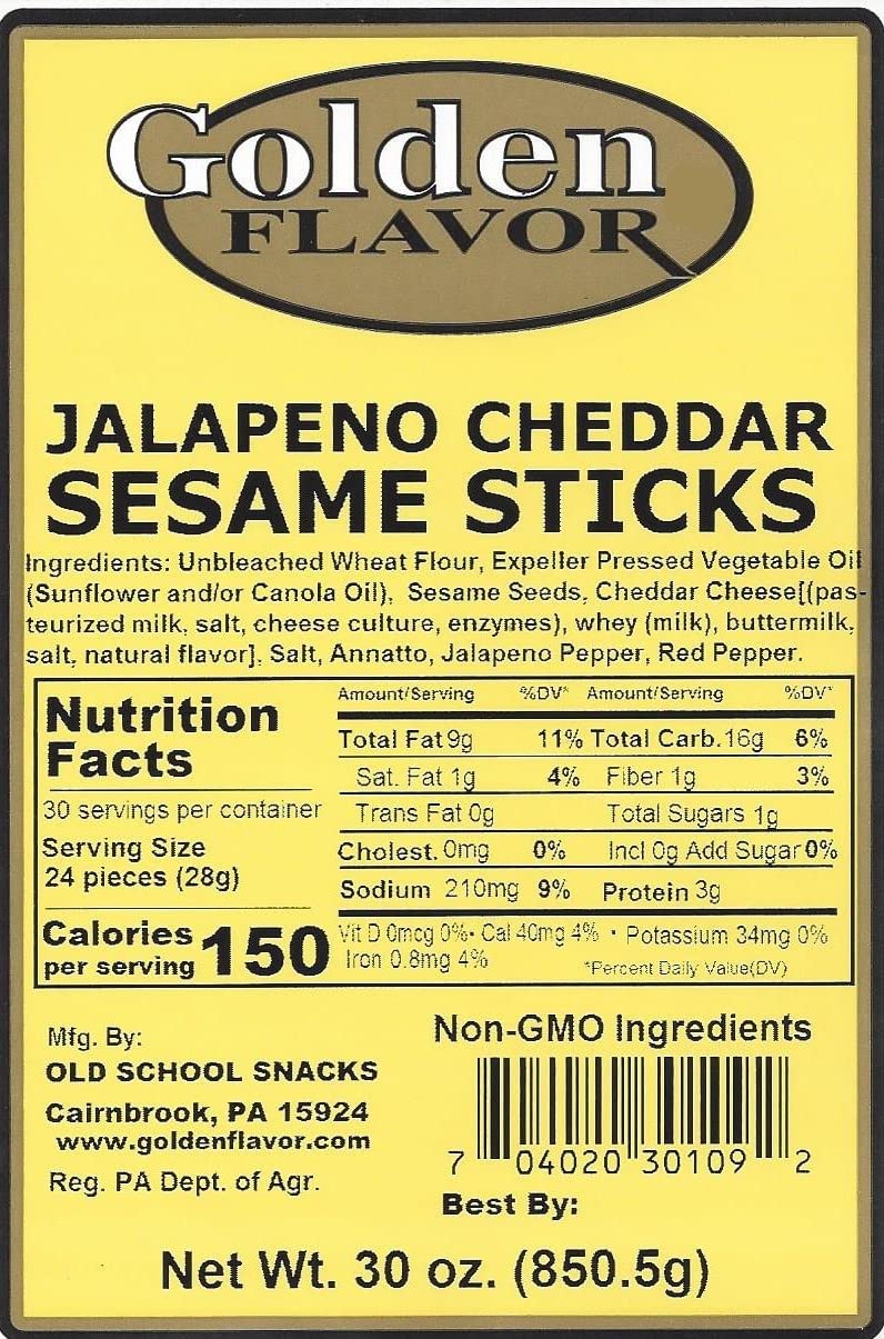 Golden Flavor - Jalapeno Cheddar Sesame Sticks - 30oz bags (2 Pack)