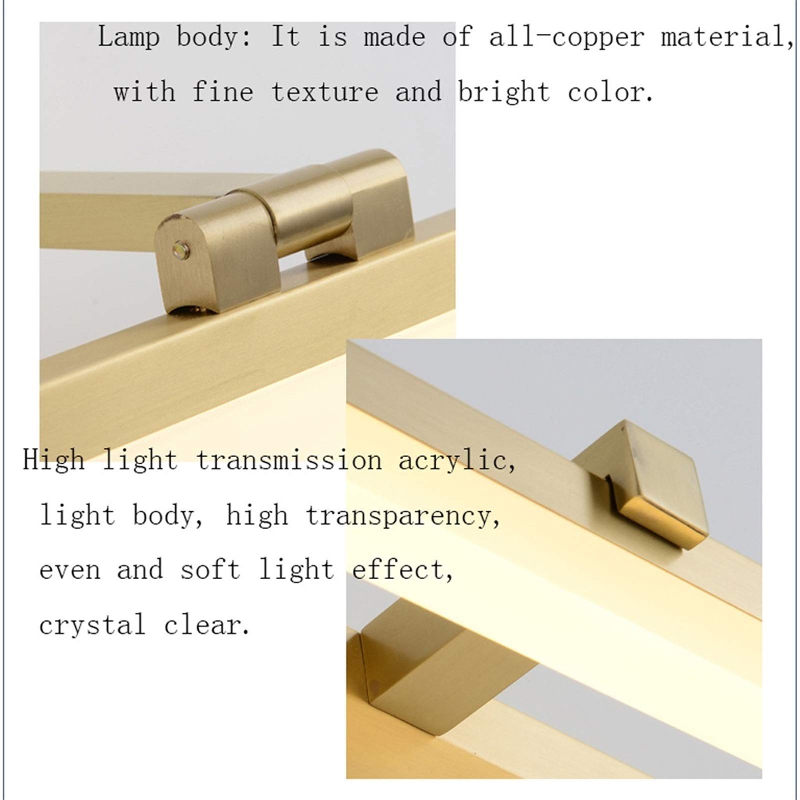 Espejo de Cobre Luz Acrílico Retráctil Led Espejo Faro Lámpara de Maquillaje para baño Tocador Lámpara de Pared Luz (Color : Gold, Size : 30cm)