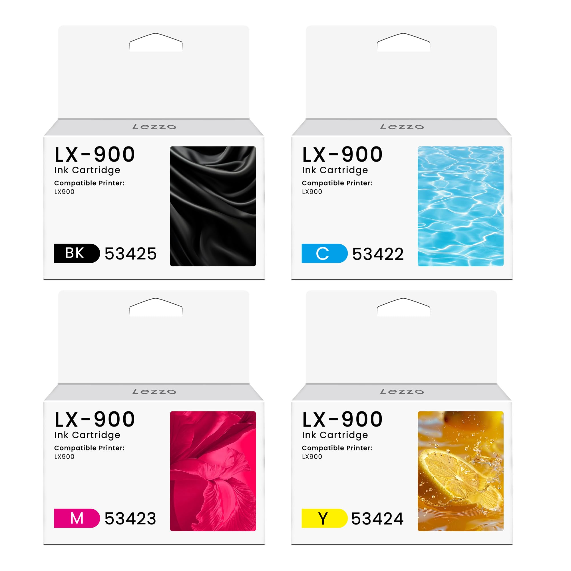 View 1 of **UNTESTED**
Lezzo LX-900 LX900XL Ink Cartridge 4-Pack LX900 LX-900 High Yield Ink Replacement for Primera 53422 53423 53424 53425 Used for LX900 Printer (Black Cyan Magenta Yellow)