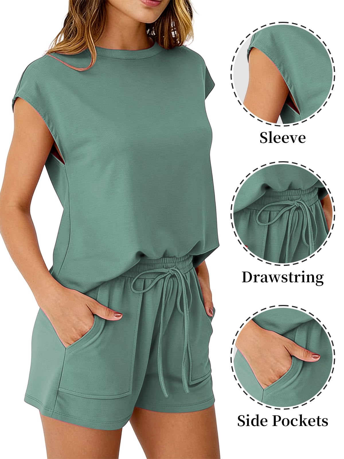 Zweiteiler Sommer Damen Ärmelloses Oberteil und Kurze Hose mit Kordelzug und Taschen Casual Shorts Outfit Loungewear Streetwear Set