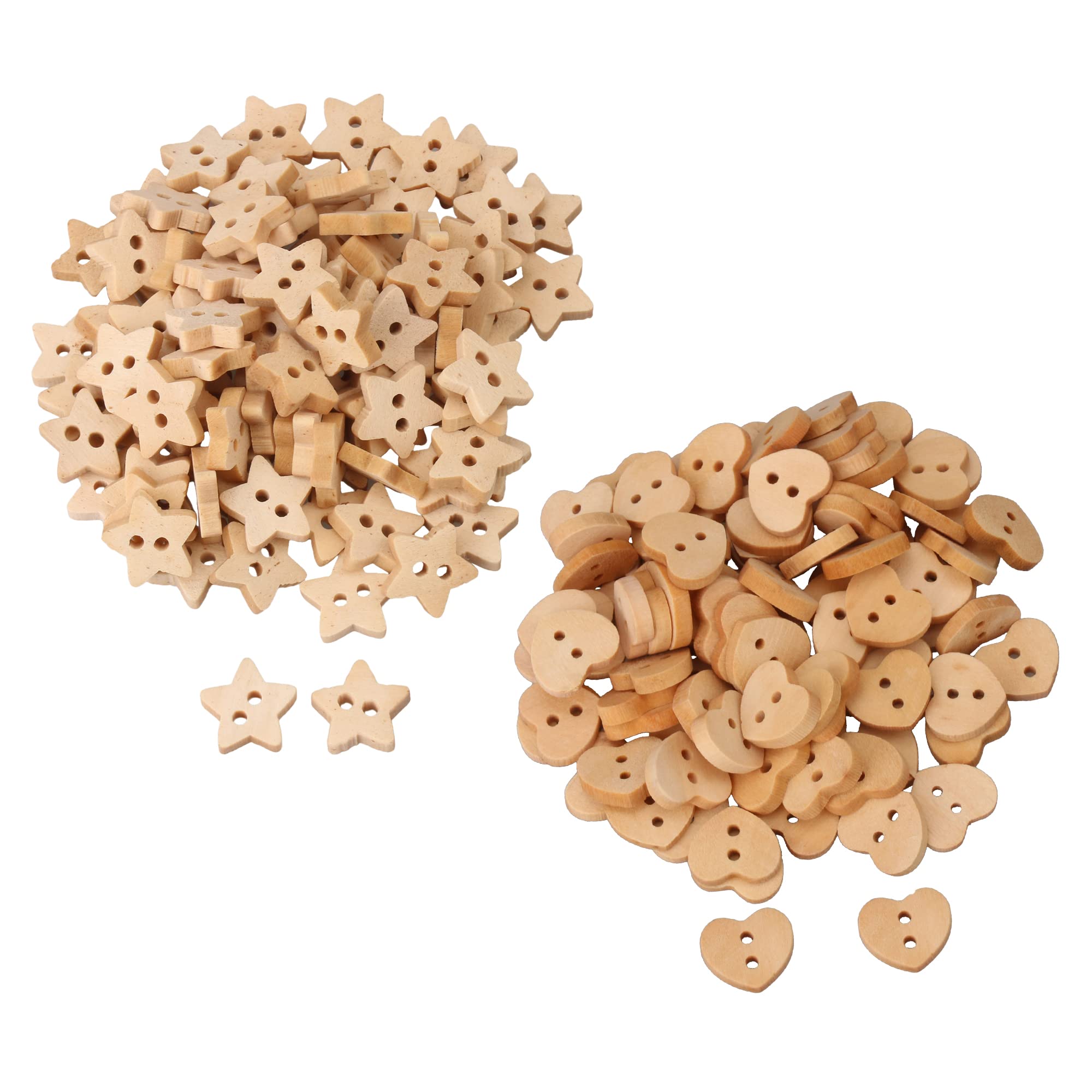 200 boutons en bois étoile et cœur pour scrapbooking et mercerie créative