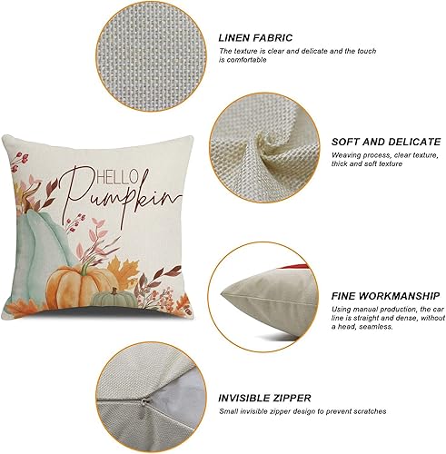 Miniatura 2 de JUFANGFIN Juego de 4 fundas de almohada de otoño de 18 x 18 pulgadas fundas de cojín cuadradas para sofá de casa de campo para sala de estar