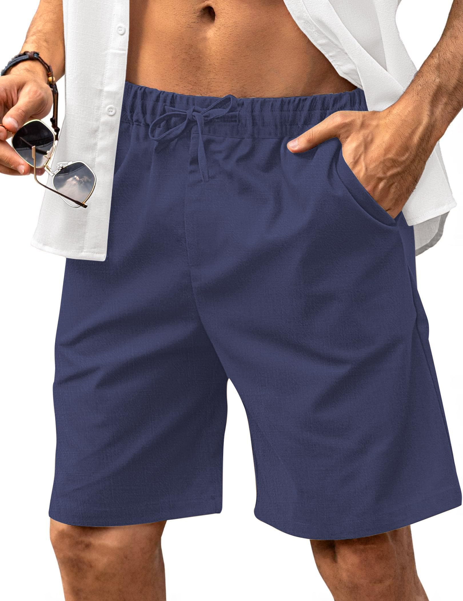 HMIYA Kurze Hosen Herren Leinen Shorts Leichte Bermuda Sommershorts Atmungsaktiv Leinenhose Kurz mit Taschen