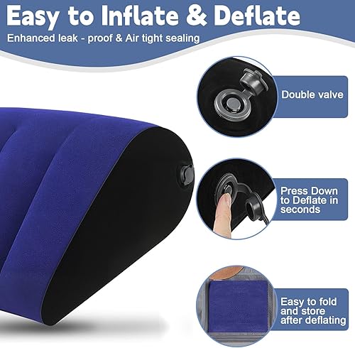 Miniatura 7 de TheClover Almohada inflable de cuña para viaje, almohada de cuña de viaje con máscara de ojos, cuña de cama ajustable para reflujo ácido,