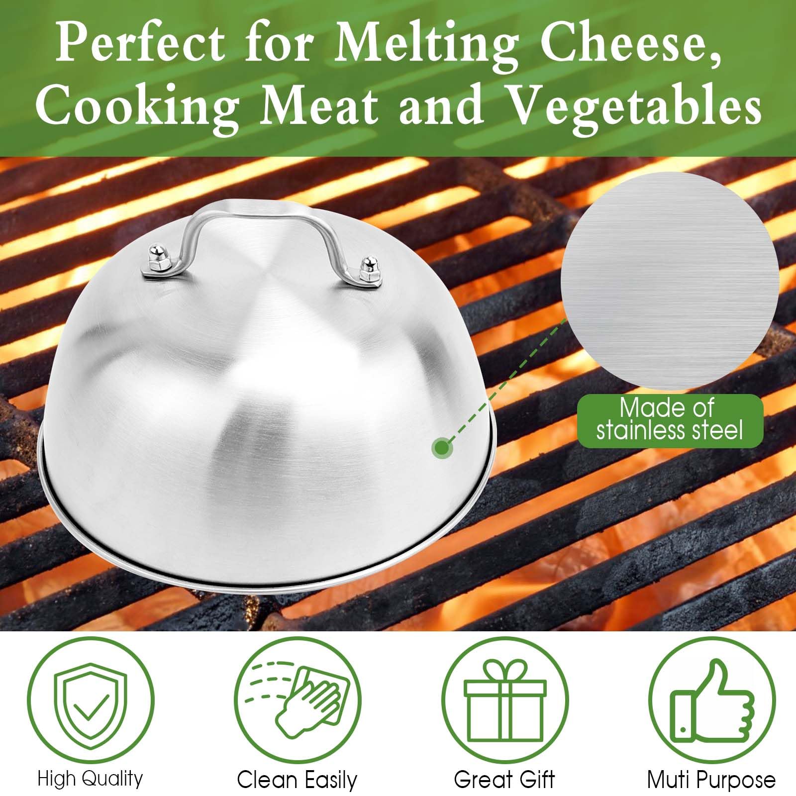 Ticeed 2 Cloches De Cuisson Inox 22cm - Couvercle Barbecue Fromage Fondu Steak Hamburger