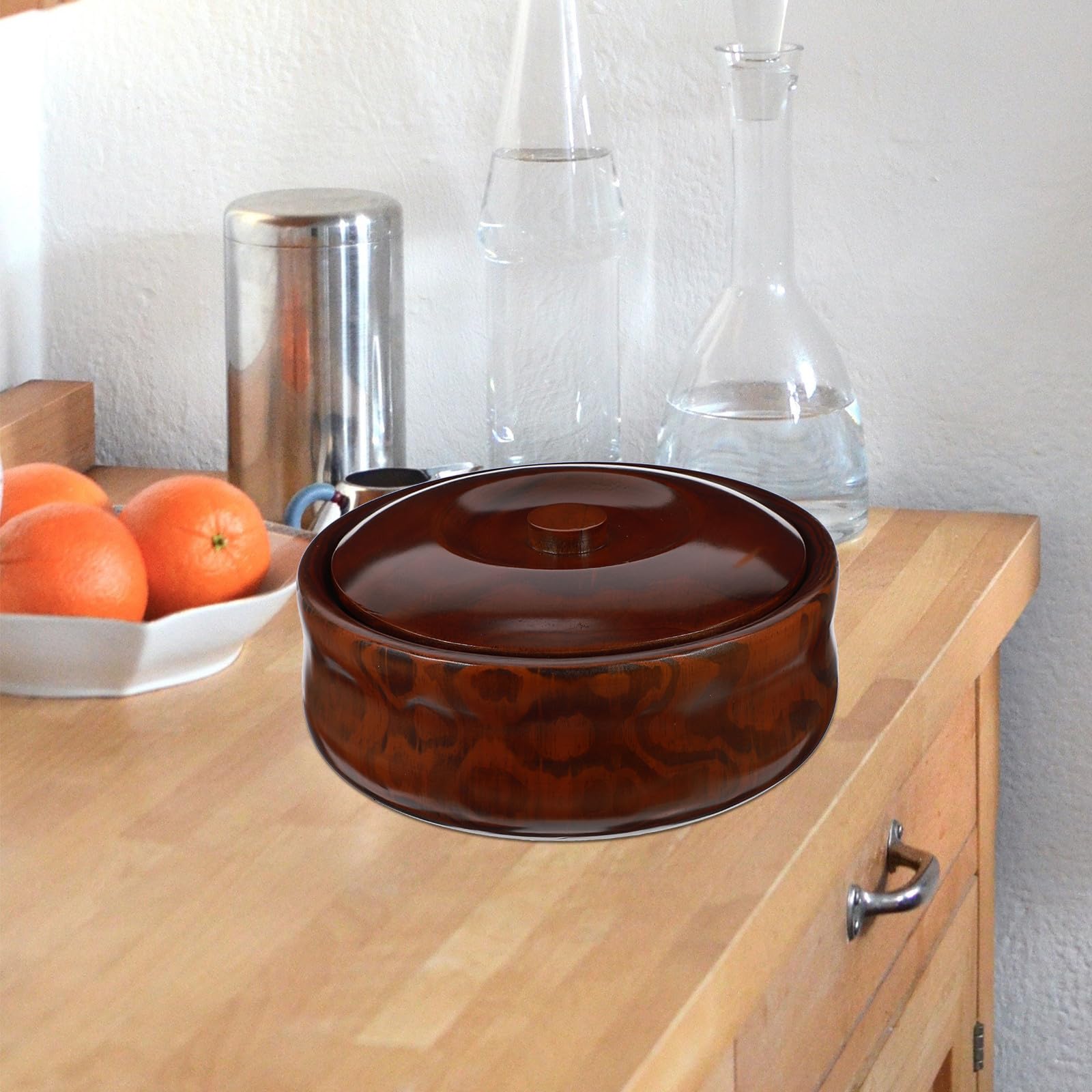 GALPADA Bol de Madera Diseño Redondo para Aperitivos y Frutas con Tapa Ligero y Fácil de Limpiar y Estilo Retro Adecuado Hogar Tienda