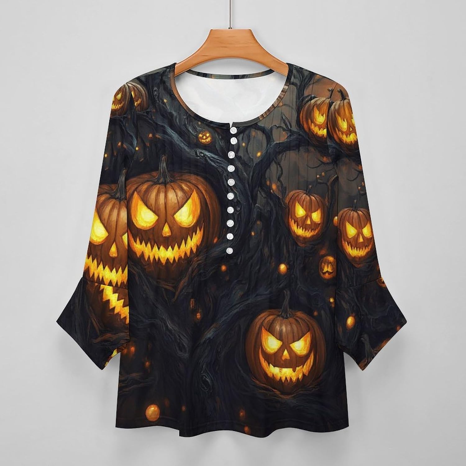 Women's 3/4 Sleeve Tops Button Down Tunic Shirts Dressy Casual Crew Neck Loose Blouse