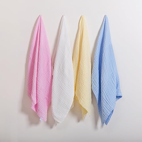 Miniatura 9 de L'Ange Toalla de baño para bebé, 9 capas, 28 x 47 pulgadas, color azul, manta de muselina de algodón para niños pequeños, niños y hogar, suave,