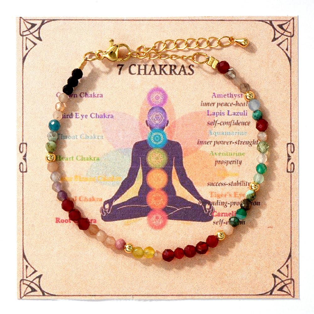 Opalencian 7 Chakra Healing Crystal Beaded Adjustable Bracelets for Women,Dainty Gemstone Natural Stone Beads Friendship Bracelet,Spiritual Handmade