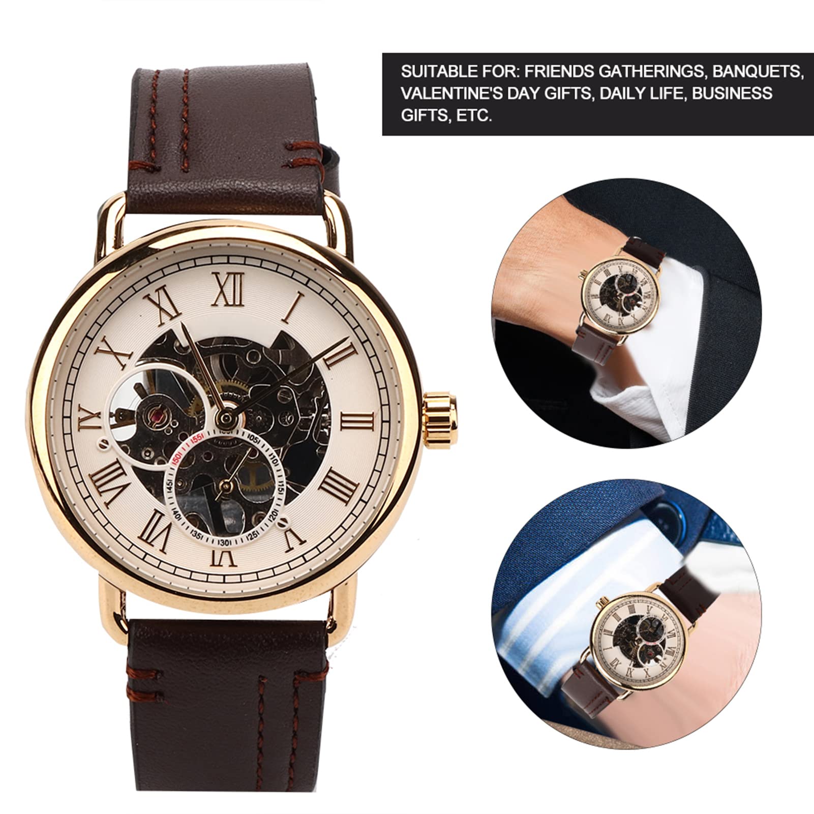 Annadue Orologio Meccanico a Scheletro per Uomo, Acciaio Inossidabile 46mm