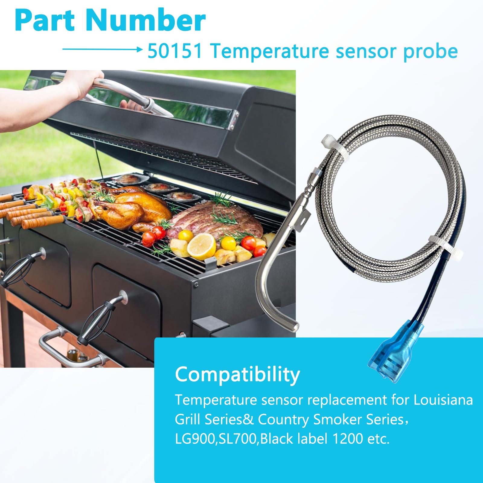 Four Parts Sonde de température RTD de rechange pour grills à granulés de Louisiane et grills de fumoir Country Pièce de rechange 50151