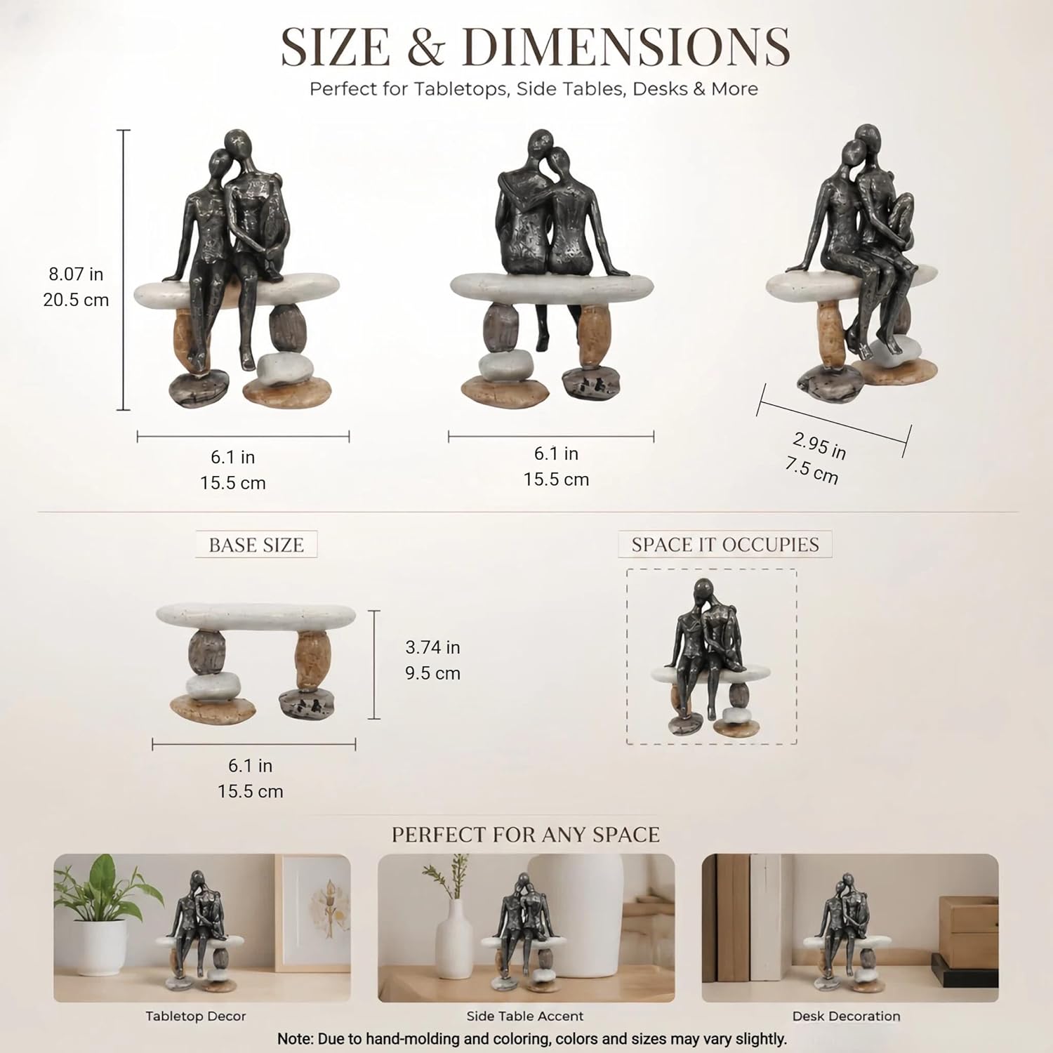 Lescafita Romantic Couple Figurines Sculpture – Abstract Couple Sculpture on Stone Bench, Modern Home Decor Statue, Unique for Couple