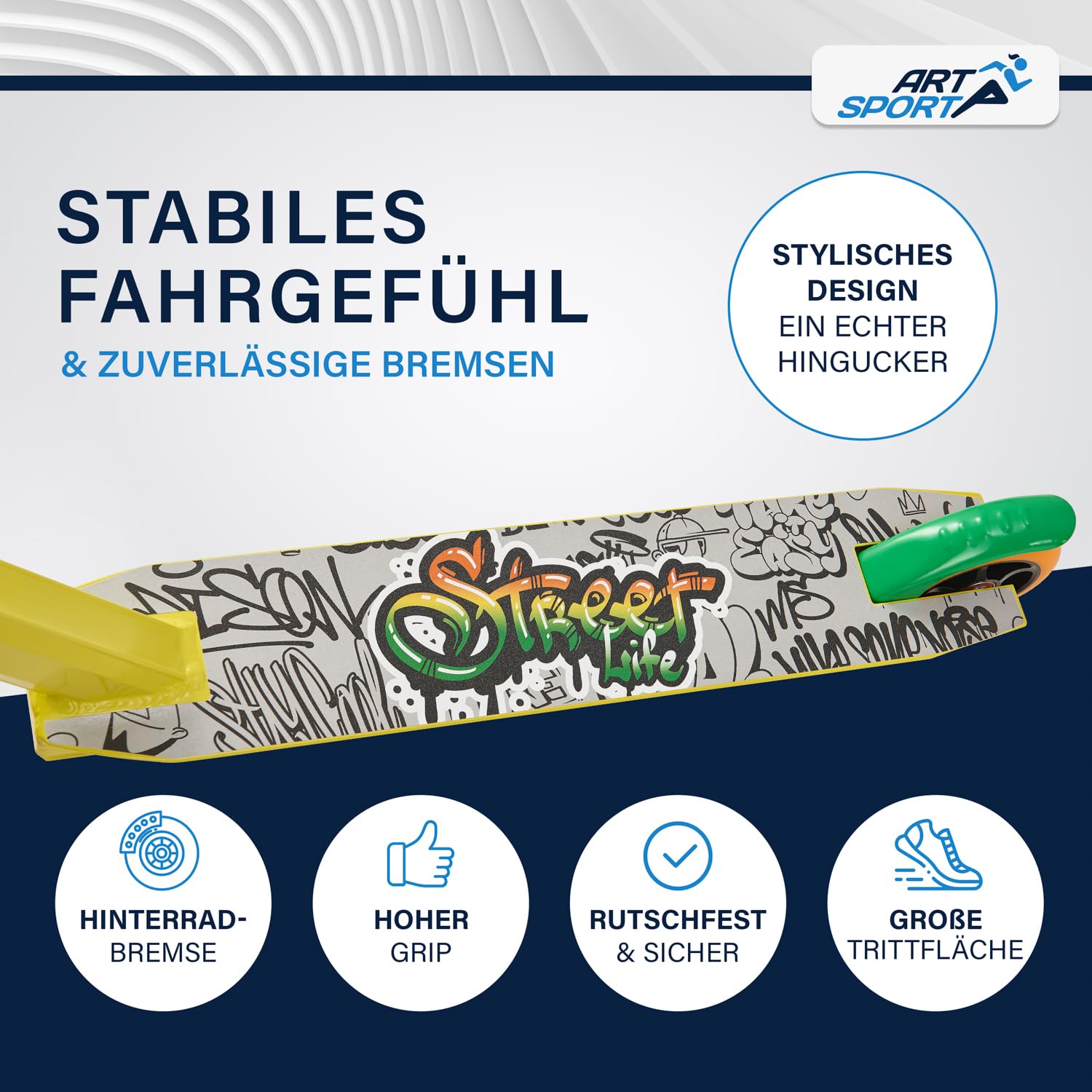 ArtSport Stunt hulajnoga z kierownicą 360°, łożyska ABEC 9, koła PU 100 mm i griptape, hulajnoga dziecięca, hulajnoga akrobatyczna, hulajnoga trick
