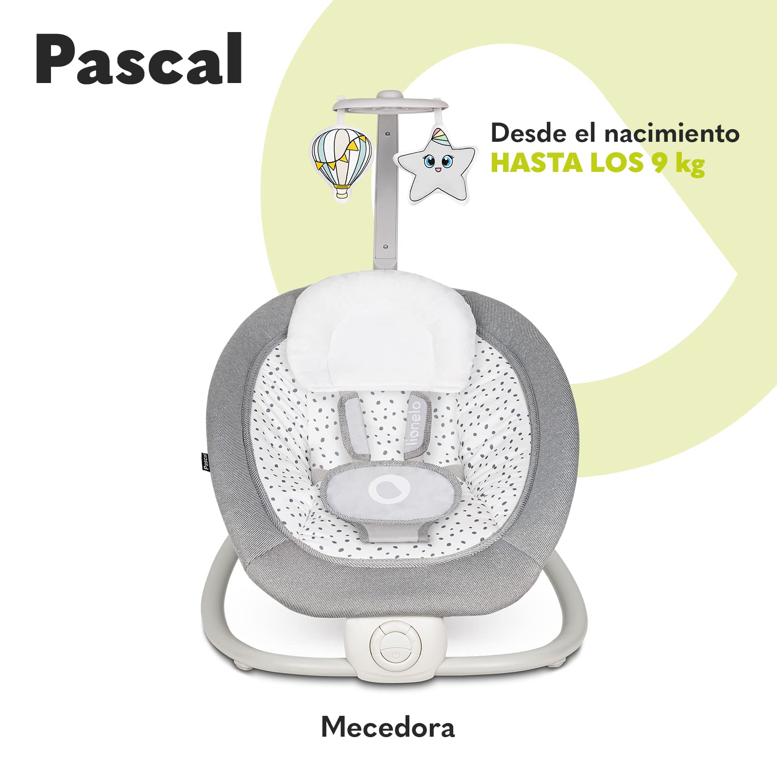 LIONELO Pascal baby bouncer delicadas vibraciones 12 melodías incorporadas con control de volumen ajuste del respaldo barra de juguetes interactivos plegable a tamaño compacto (Grey Dove) — view 2