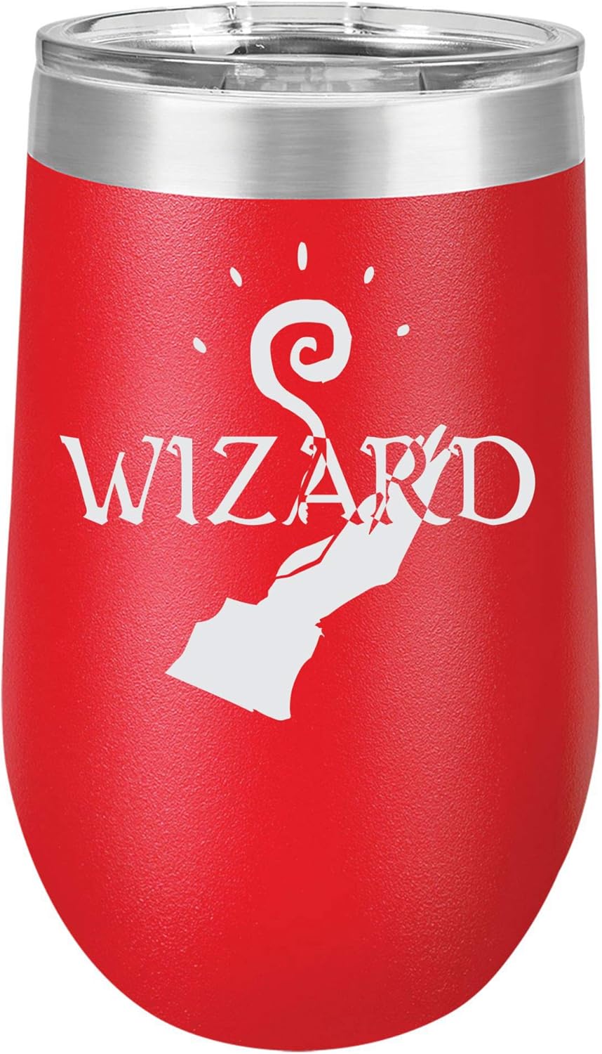 Wizard Class Game Inspired Design Engraved Large Stainless Steel Wine Tumbler, 16 Oz., Grey