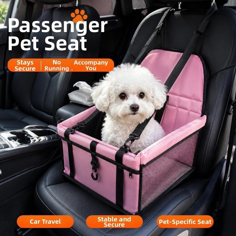 Funda plegable para asiento de coche para perro con ventilación de malla transpirable, tela Oxford impermeable y bolsillo frontal de almacenamiento para viajes (negro)