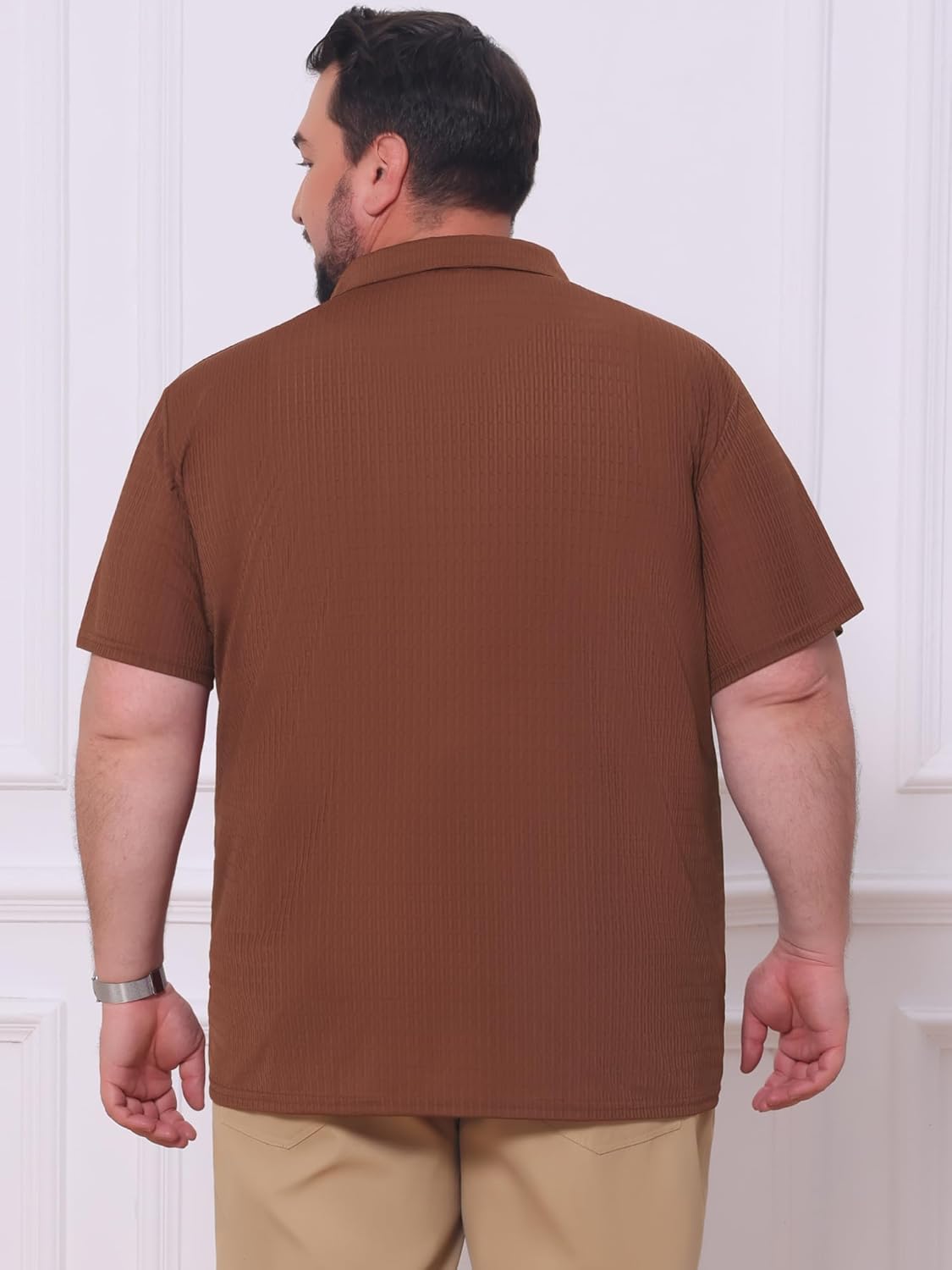 Men's Big & Tall Casual Texture Golf Shirts Short Sleeve Soft Knitted Polo Shirt